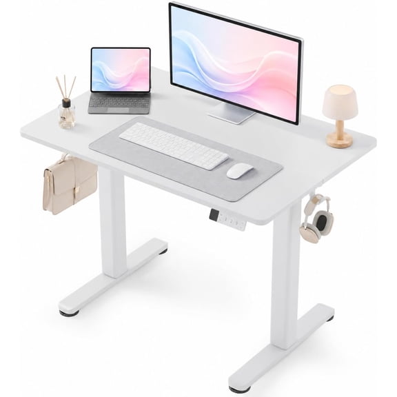 ZIYUN 40 x 24 Inch White Electric Standing Desk, Height Adjustable Sit Stand Desk with 3 Memory Presets