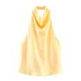thumbnail image 4 of Women's Silk Satin Tank Tops Halter Draped Front Backless Tops (Yellow L), 4 of 4