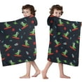 thumbnail image 4 of Black Dinosaurs Space Surfing Pattern Hooded Bath Towel，50"x30" for Ages 3 To 12 Kids, Quick Dry Lightweight Soft Microfiber Hood Beach Towel Cover Up for Kids, 4 of 7