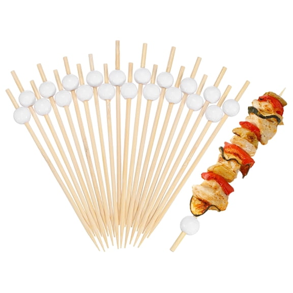Uxcell 100-Pack Cocktail Picks, 4.7 Inch Long Bamboo Fancy Toothpicks for Barbecue/Charcuterie Boards/Drinks/Fruit [White, Bead]