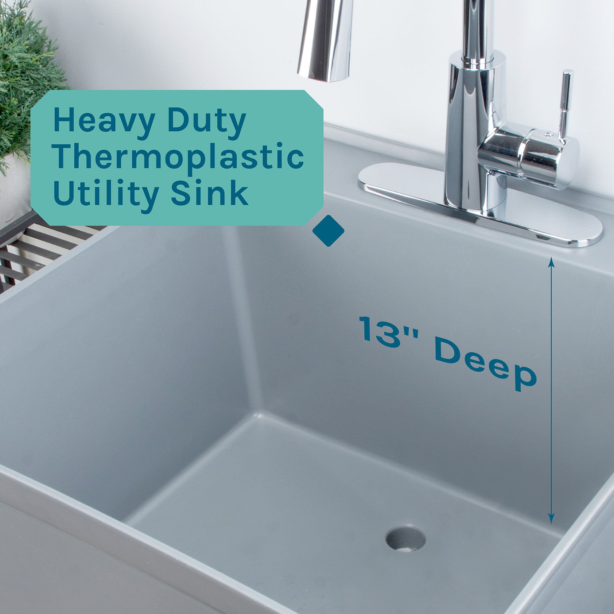 Tehila Grey 19 Gallon Utility Sink with High-Arc Chrome Pull Down Faucet