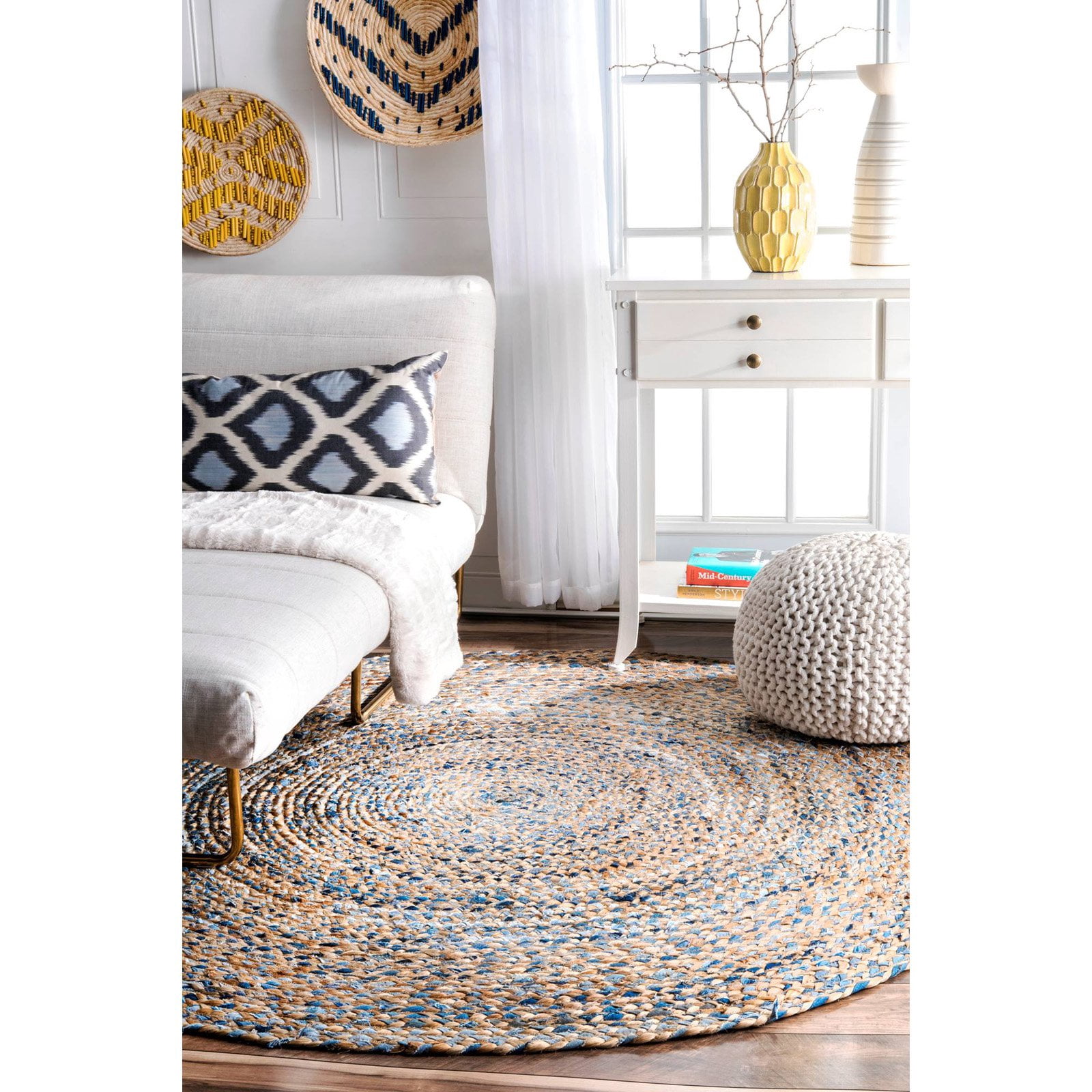nuLOOM Eliz Hand Braided Jute Runner Rug, 2' 6" x 8', Blue