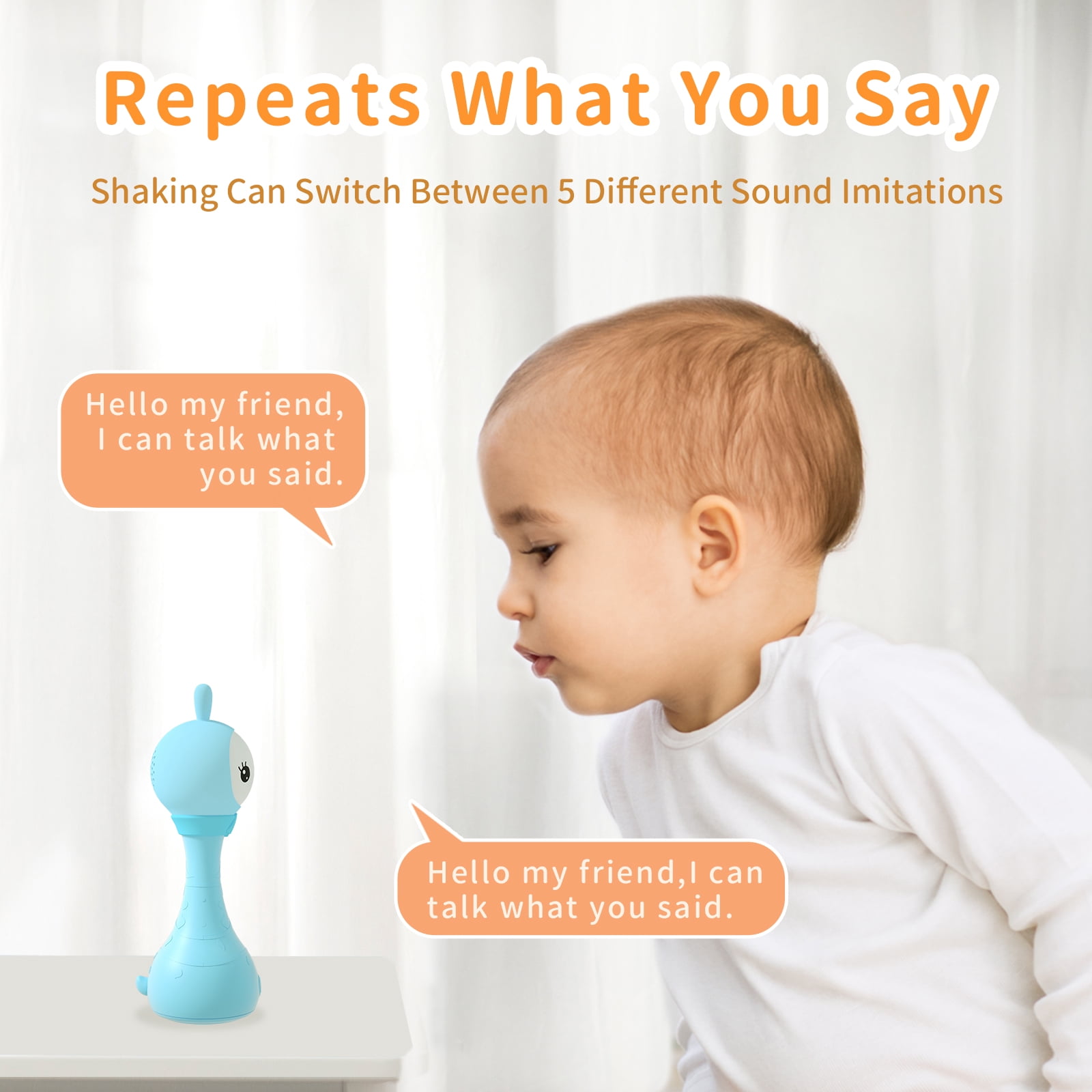alilo Yoyo Talking Bunny Baby Musical Rattle - Repeats What You Say, Preloaded 90+ Content, ABC/Number/Notes Learning, Toys for Babies Newborns