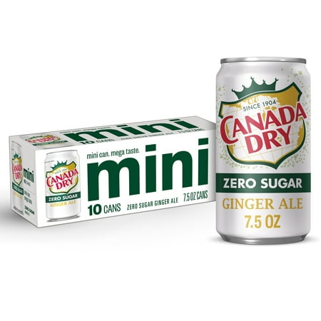 Canada Dry Zero Sugar Ginger Ale Soda, 7.5 fl oz mini cans, 10 pack