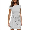thumbnail image 1 of Nouvelle Robe T-Shirt Décontractée à Manches Courtes pour Femmes, Col Rond, Moulante, Froncée, Ceinture à Nouer, Mini Robes, 1 of 2