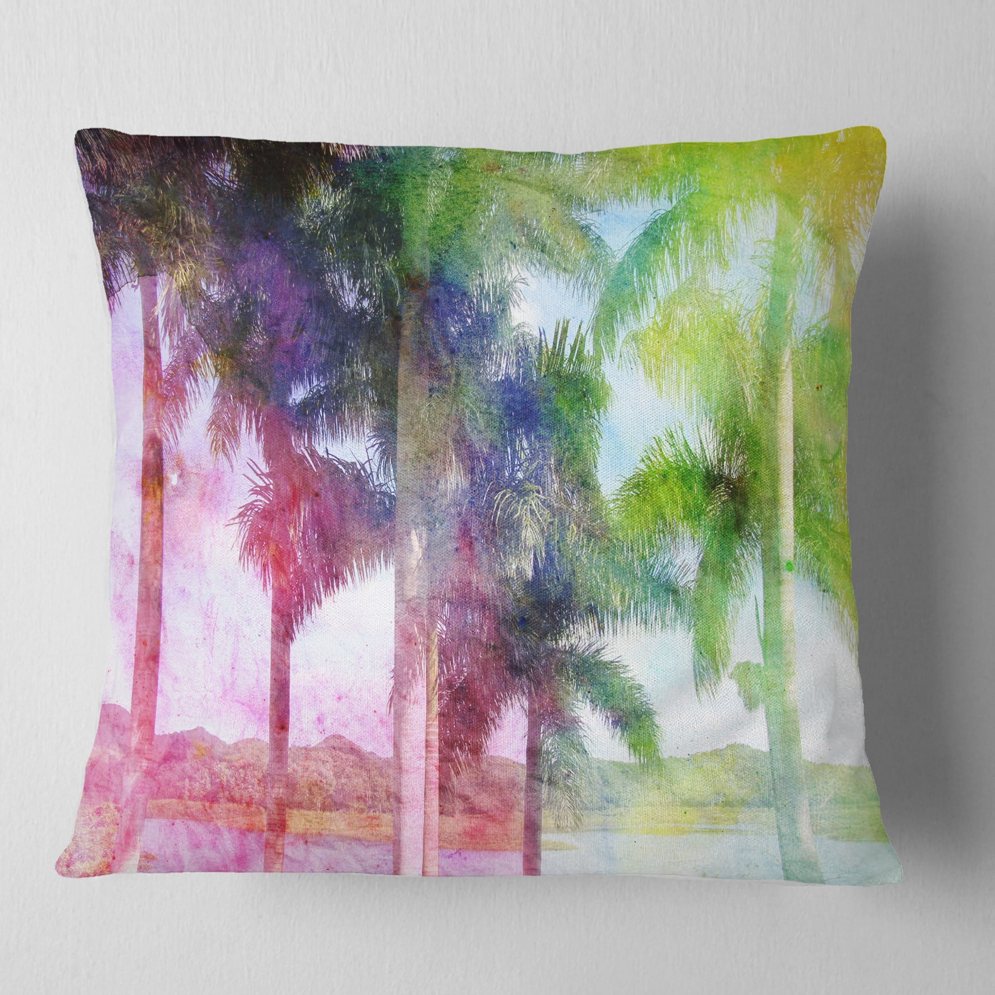 Designart Green Retro Palm Trees - Landscape Painting Throw Pillow - 16x16
