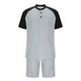 thumbnail image 4 of Pantalones de los Hombres Cintura Elástica, Color Casual Bloqueado, Manga Corta Cuello Redondo Bolsillo Shorts Conjunto, 4 of 8