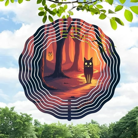 3D Metal Hanging Wind Spinners – Elegant Forest Scene with Silhouetted Cats & Vibrant Sunset Design for Yard and Garden Decor 3D Metal Hanging Wind Spinners – Elegant Forest Scene with Silhouetted Cats & Vibrant Sunset Design for Yard and Garden Decor