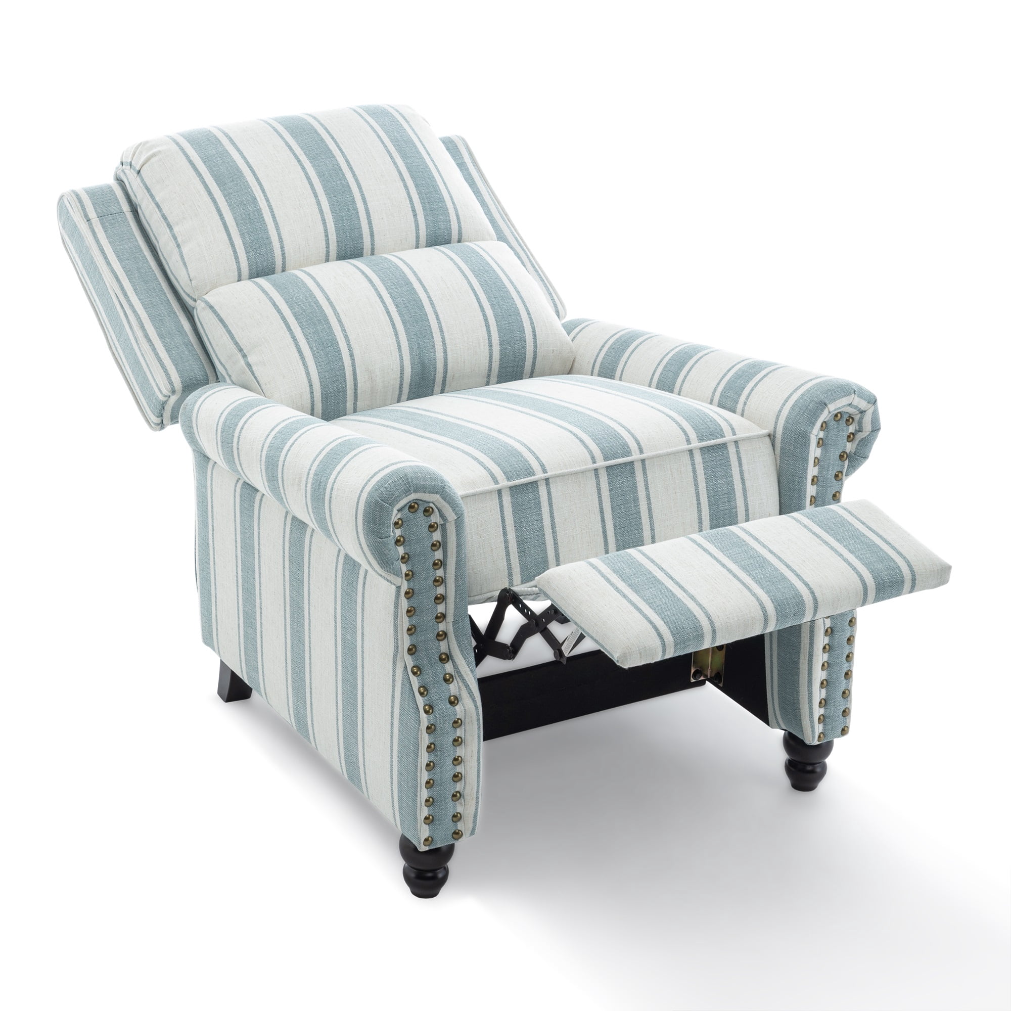 UIXE Stripe Pushback Recliner Chair Fabric Armchair Push Back Recliner Club Chairs Home Living Room, Stripe Blue