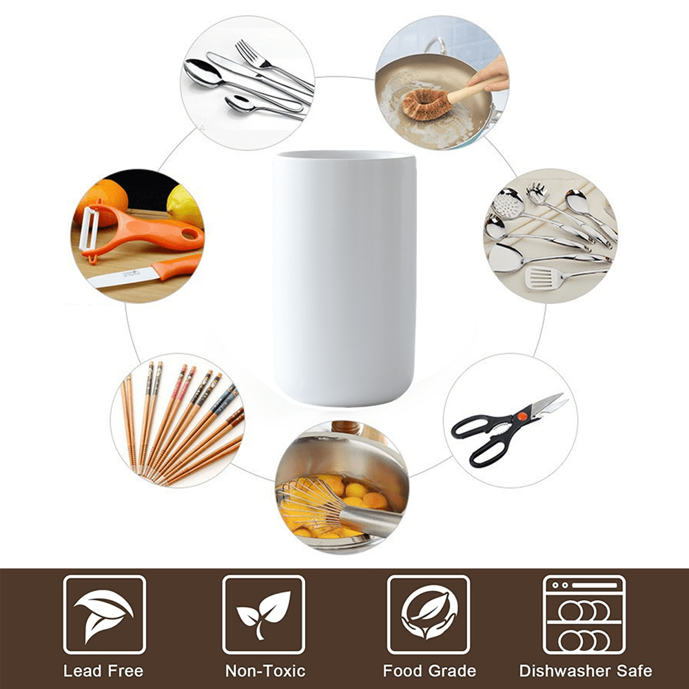 Kitchen Utensil Holder,Cooking Utensil Holder For Kitchen Counter, Cream White Ceramic Utensil Crock
