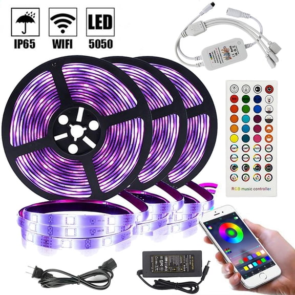 50FT LED Strip Lights ,Waterproof Led Lights Strip SMD5050 Music Sync Color Changing LED Lights APP Bluetooth Control   Remote,LED Lights for Bedroom Party Home Decoration
