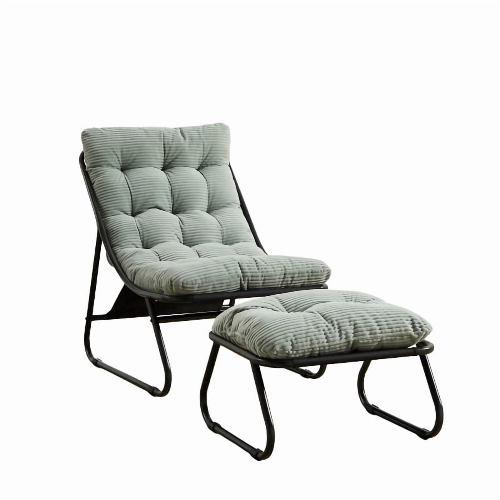 Modern Patio Lounge Chair with Ottoman, Comfy Sling Recliner Chair with Puffy Cushion and Foot Stool for Indoor Outdoor Living Room