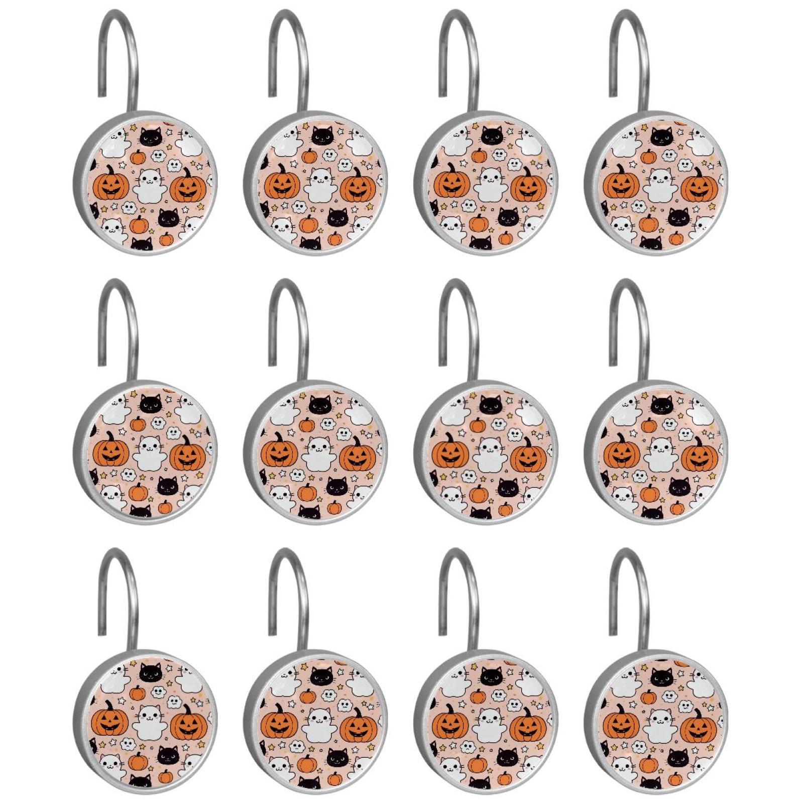 HemaKayy 12 Pcs Shower Curtain Hooks Bathroom Decorative Accessories Cartoon Pumpkin Cat