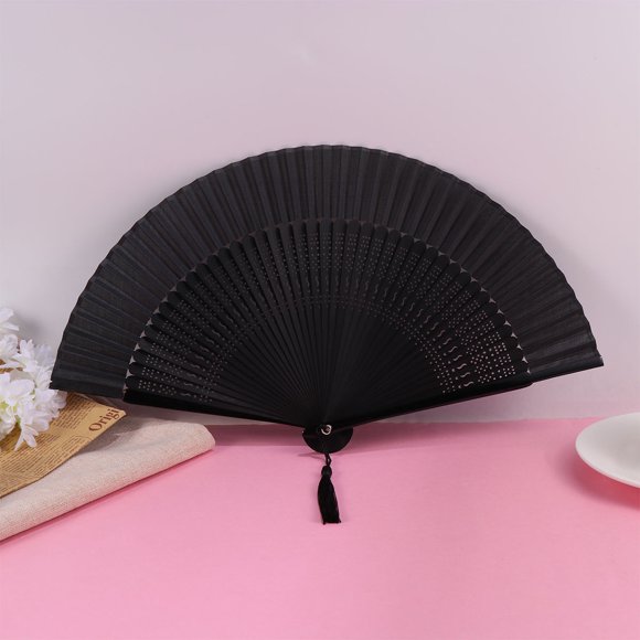 UPGRATOR Handheld Fan Vintage Black Silk Decorative Home Decor for Friends 1Set