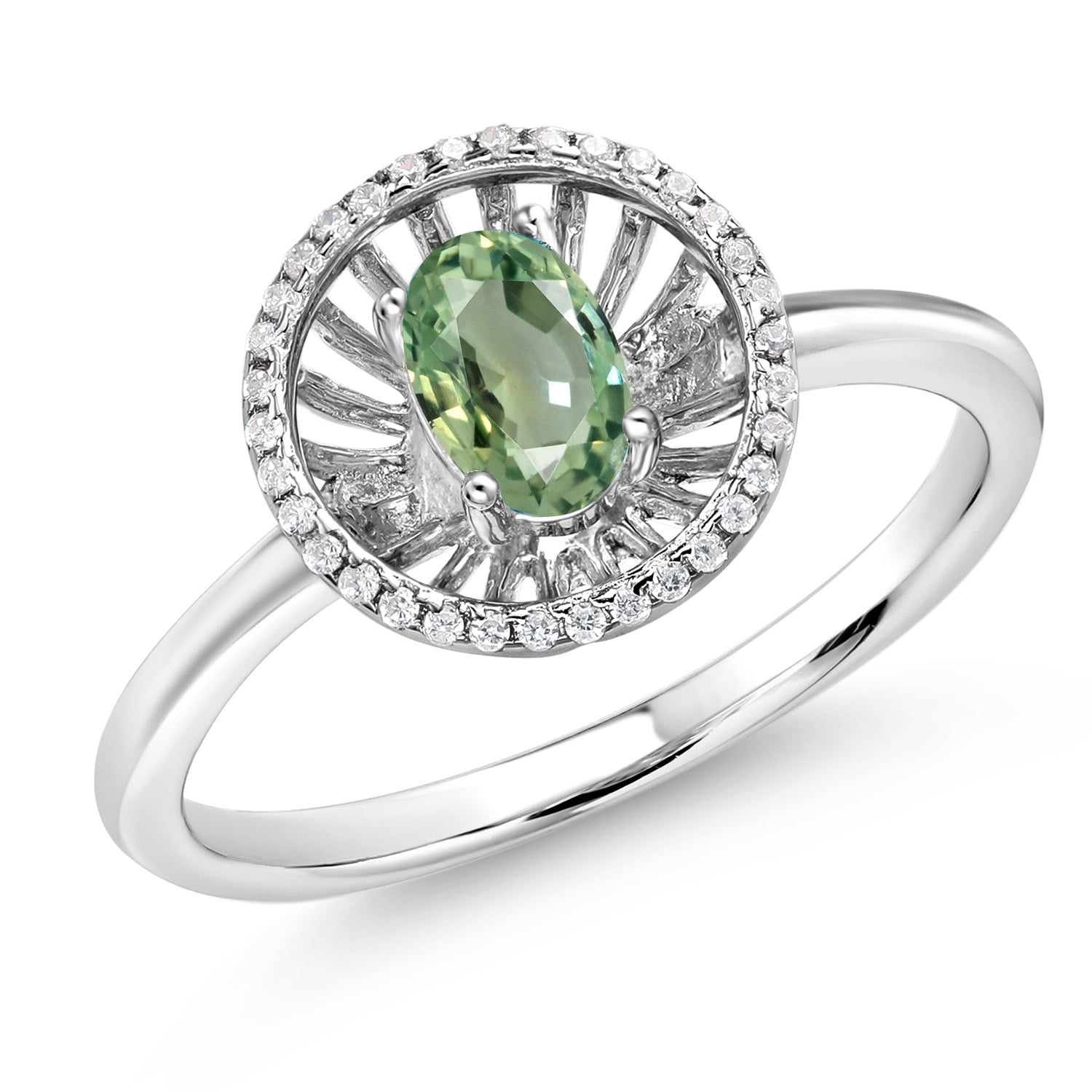 Gem Stone King 925 Sterling Silver Green Sapphire Ring for Women (1.03 Cttw, Oval 6X4MM, Gemstone September Birthstone, Size 7)