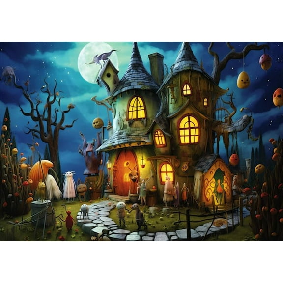 500 Piece Jigsaw Puzzle for Adults Happy Halloween Lantern Cottage Puzzles Decoration for Family Party Holiday Wall Art Gift 7.9'' x 5.9''