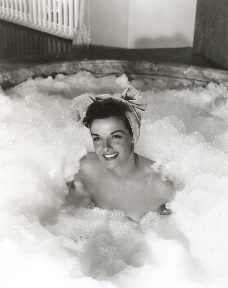 Jane Russell Posed On A Bath Tub With A Head Towel Photo Print