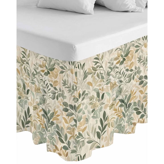 Sage Green Yellow Botanical Wrap Around Bed Skirts for Queen Bed 18" Drop,Bed Skirt with Adjustable Elastic Belt Dust Ruffle Bed Valance for Bedroom Hotel Luxury Spring Summer Vintage Bed Frame Cover