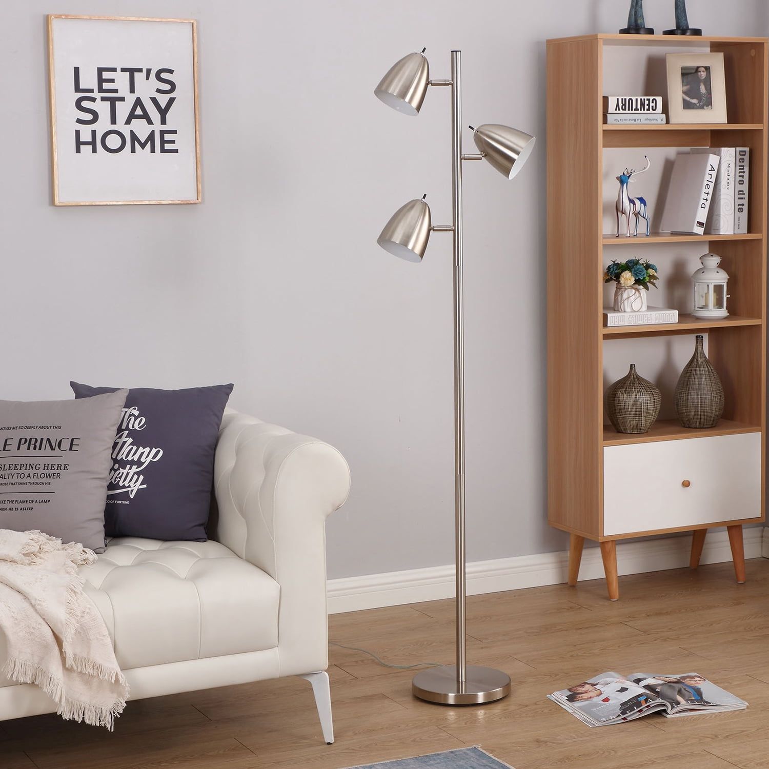 Brightech Jacob 64" Modern 3-Light LED Floor Lamp with Metal Cone Shades and 3 Adjustable Heads - Brushed Nickel