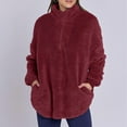 thumbnail image 4 of Women'S Plush Half Zip Stand Collar Sweatshirt Comfortable Pullover Long Sleeve Top Autumn and Winter Deep Red XL, 4 of 6