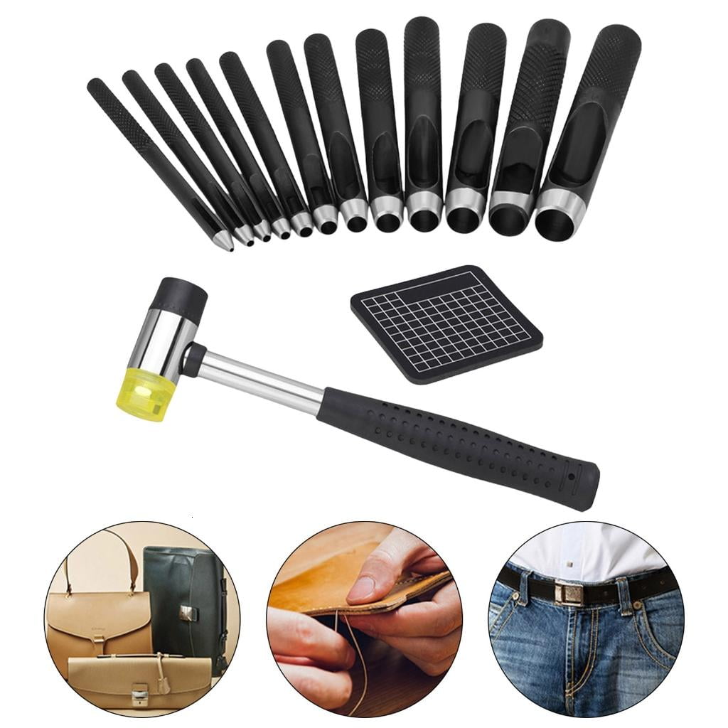 Rvaymup Round Leather Hole Punching with Hammer Hollow Punching Set Leather Hole Punching Tool