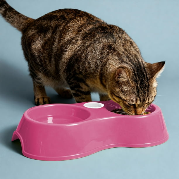 Cuenco doble para mascotas, plato de alimentación con diseño dividido, cuencos de comida y agua con base antideslizante, 27x6x6cm, para perros pequeños, gatos, cachorros y gatitos