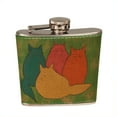 thumbnail image 1 of KuzmarK 6 oz. Leather Pocket Hip Liquor Flask - Pastel Maine Coon Kitties Abstract Cat Art by Denise Every, 1 of 1