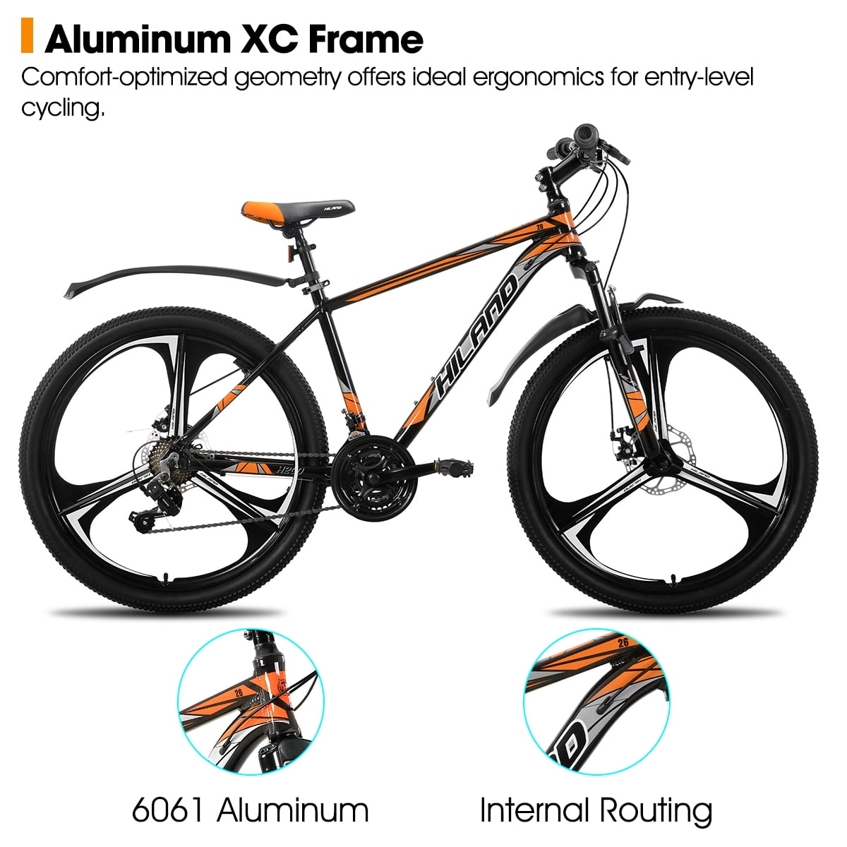 HILAND 26" MTB Mountain Bike for Men Women Adults, 18-Speed, Disc Brake, Lightweight Aluminum Frame, 3/6 Spoke Wheel