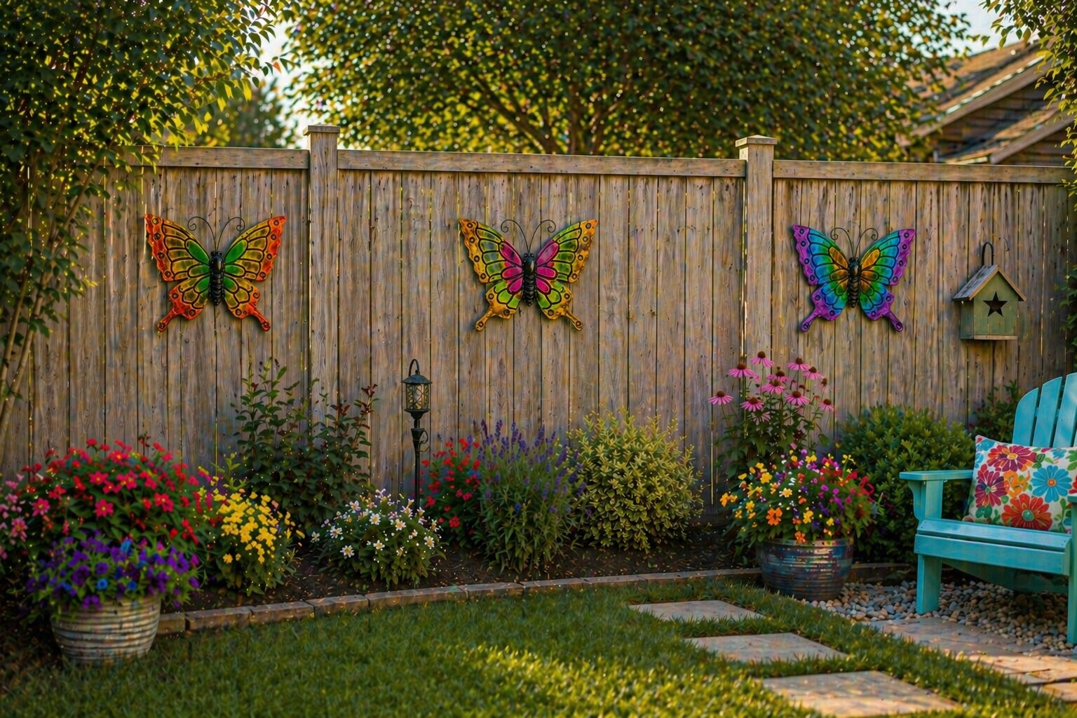 D.I.D. Butterfly Nature Inspired Colorful Metal Iron Garden Decor Wall Yard Art Sculptures for Indoor Outdoor Set of 3 16" x 12"