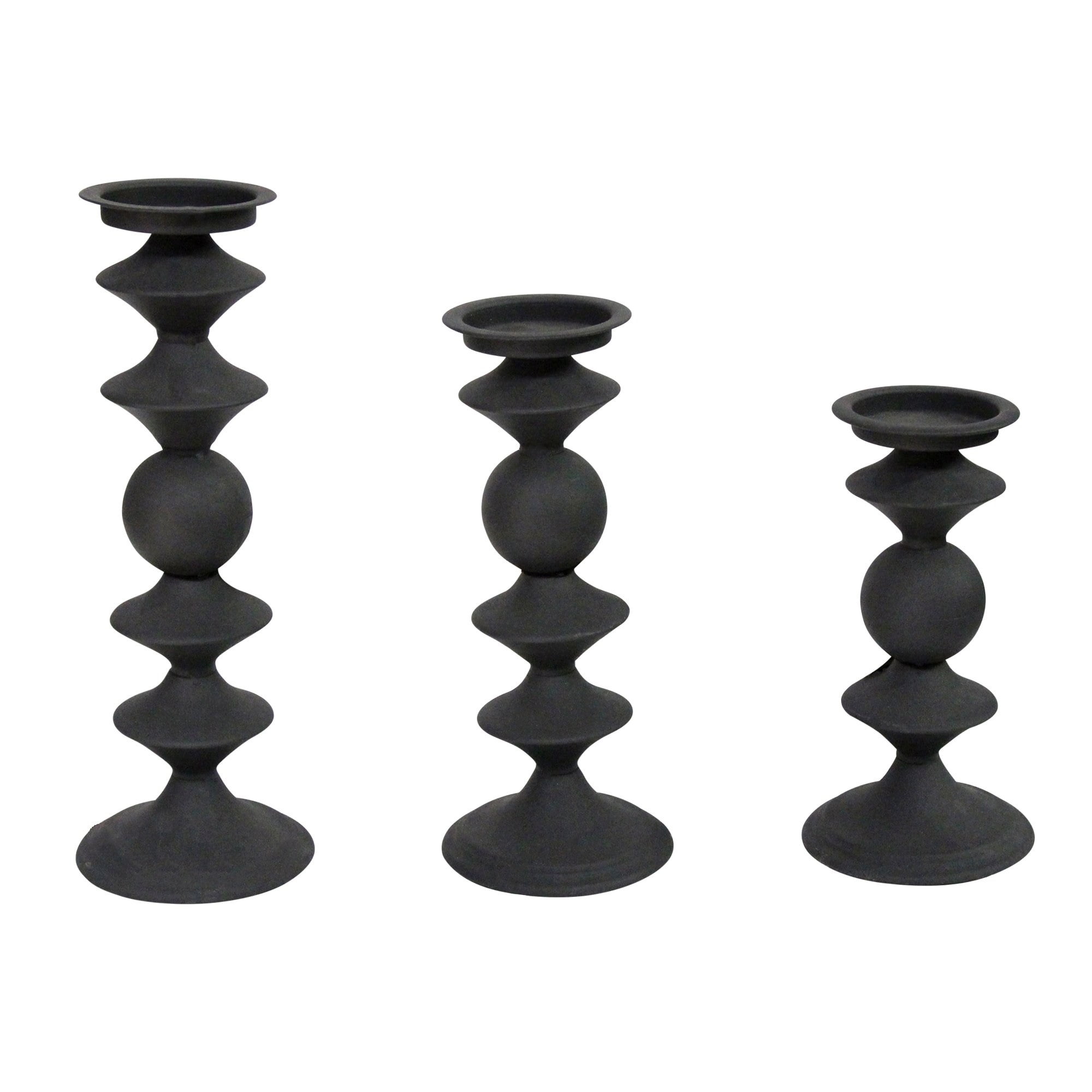 Stratton Home Decor Set of 3 Modern Matte Black Metal Candlestick