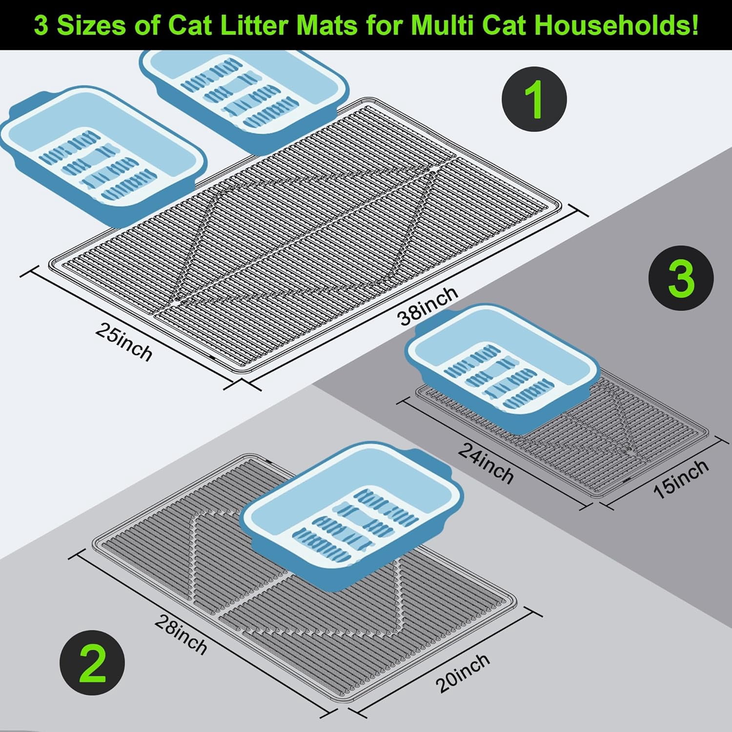 Cat Litter Mat XXL - Waterproof Kitty Litter Box mat for Floor - Extra Large Pet Trapping Litter Rug Pad - Silicone Cat Supplies & Accessories for Indoor Cats (38" x 25") -Black