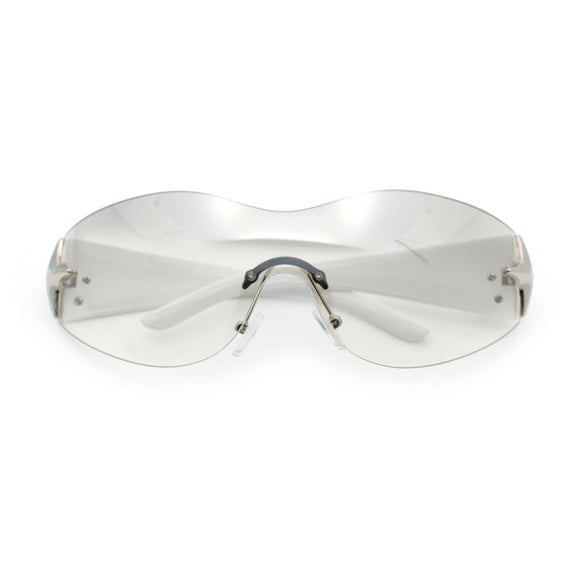 Rimless Wrap Around Bling Sparkling Star Hinge Thick Temple Sunglasses White - Clear Mirror