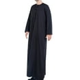 thumbnail image 6 of safuny Men's Muslim Islamic Ramadan Jubbah with Pocket Trendy Pullover Long Sleeve Fall Tees Crew Neck Saudi Arab Long Kaftan Robe Holiday Solid Embroidered Fashion Spring Black S, 6 of 9