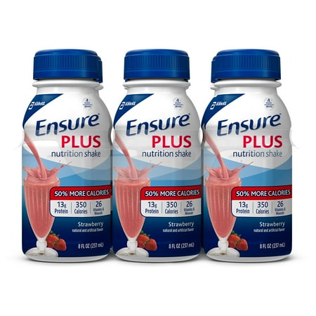 Ensure Plus Nutrition Shake Strawberry with 13 grams of protein, Meal Replacement Shakes, 8 fl oz Bottles (Pack of 6)