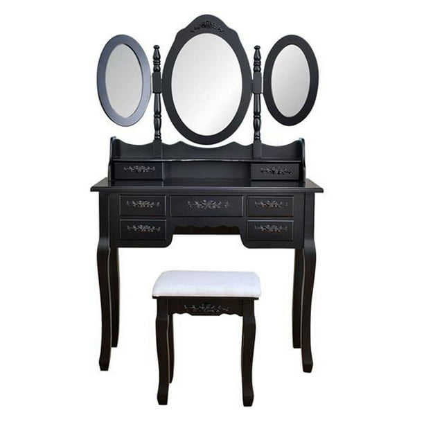 Wooden Vanity Set With 3 Oval Mirror 7 Drawers Removable Mirrors Easy Assembly Makeup Dressing Table Walmart Com Walmart Com