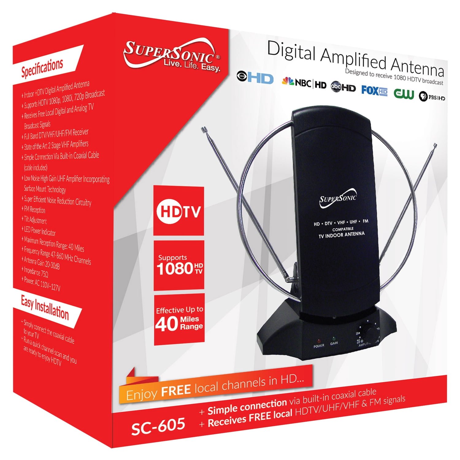 Supersonic HDTV Digital Amplified Indoor Antenna