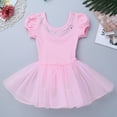thumbnail image 3 of JanJean Toddler Little Girls Short Bubble Sleeves Rhinestone Ballet Dance Leotard Tutu Skirted Pink 5, 3 of 7