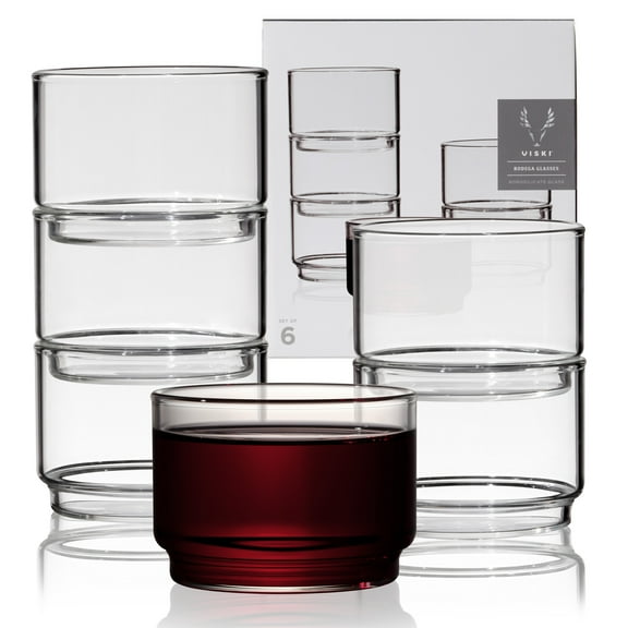 Viski Bodega Stackable Glasses Modern Cups, Wedding Gifts, 7oz Set of 6