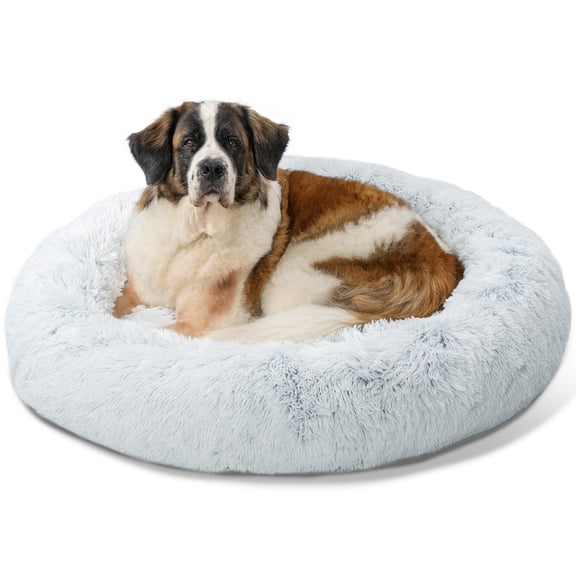 Best Friends by Sheri The Original Calming Donut Dog and Cat Bed in Shag Fur Frost, Extra Large 45x45"