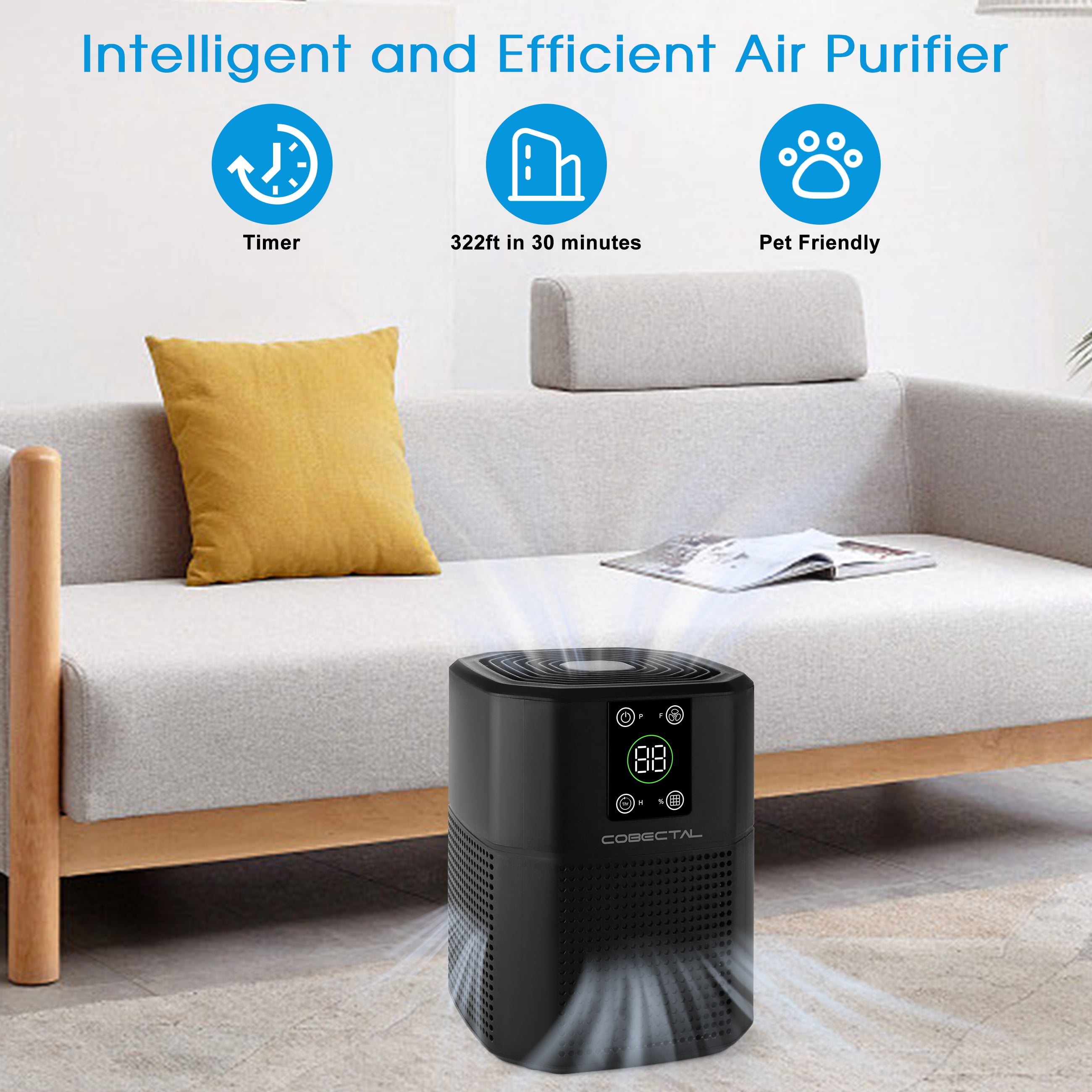 Cobectal ZQA-2000B Air Purifier with HEPA Filter for Mold, Allergies, Smoking, Portable, Covers 600 Sq.ft