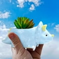 thumbnail image 5 of Ceramic Dinosaur Planter with Tray - Blue Triceratops Succulent Pot, 6 Inch Small Cactus Flower Holder, Cute Desktop Decor for Home Office, Unique Gift for Plant Lovers, 5 of 8
