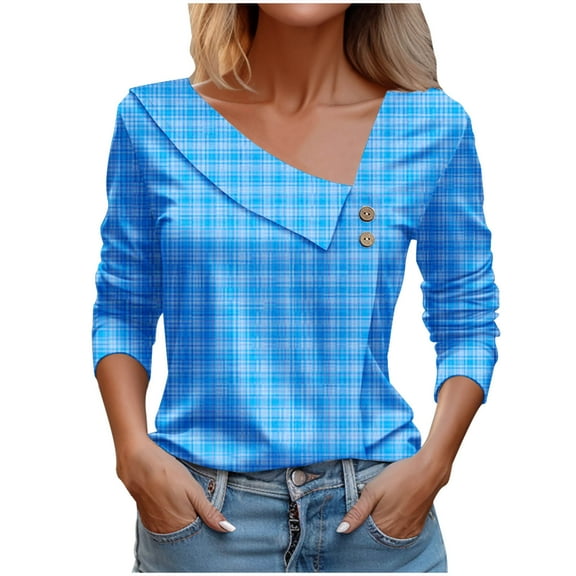 BLVB Women Long Sleeves Tops Fashion Asymmetrical Neck T Shirt Dressy Casual Tunic Blouses for Spring Fall