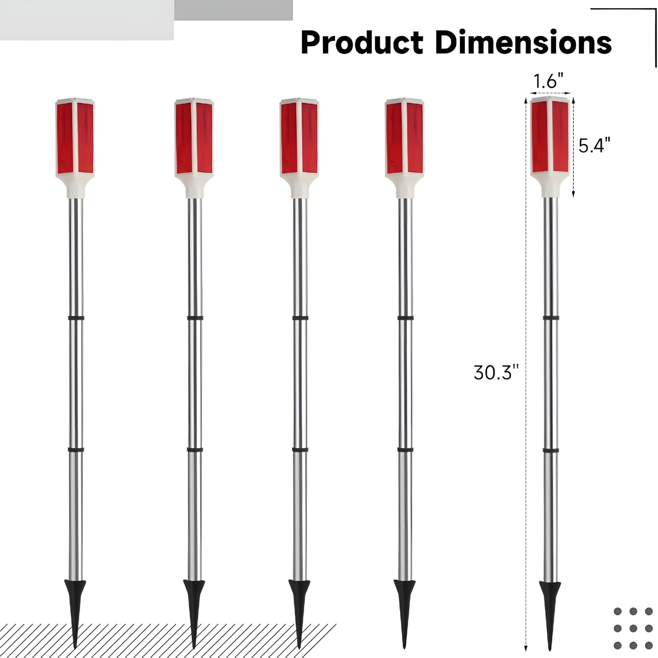 HIBIBUD 5 PCS Solar Powered Driveway Markers, Solar Warming Landscape Lights, Solar Outdoor Driveway Lights, Landscape Driveway Reflectors on Poles for Snow Road Yard (Red)