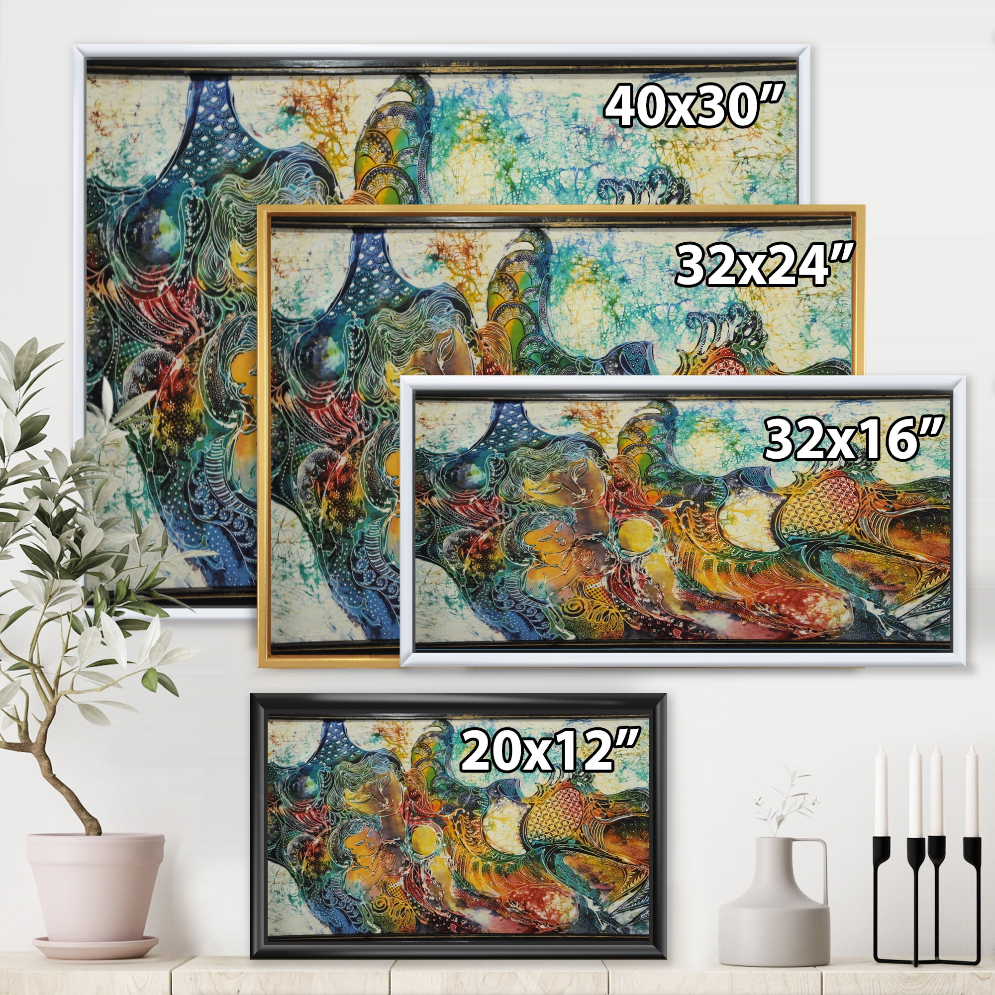 Designart 'Child With Mother With Batik' Modern Framed Canvas Wall Art Print
