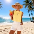 thumbnail image 3 of Uootdi Womens Sleeveless Tops Crew Neck Gingham Print Cropped Blouses Casual Plaid Tank Tops Summer Vacation Daily Street Style Gift, 3 of 9