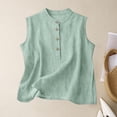 thumbnail image 2 of Cotton Linen Tank Top for Women Crew Neck Sleeveless Loose Fit Button Casual Tee Shirts Summer Fashion Blouses, 2 of 5