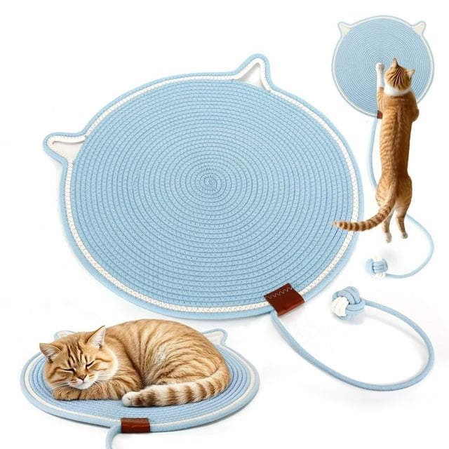 Rascador para Gatos, 50 cm, sisal Mejorada y ampliada, Alfombra para rascar Gato con Bola de algodón, Juguete y diseño de Orejas de Gato, Alfombra para rascar Gatos (Azul)