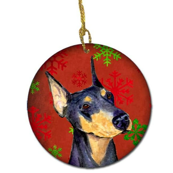 Doberman Red Snowflakes Holiday Christmas Ceramic Ornament