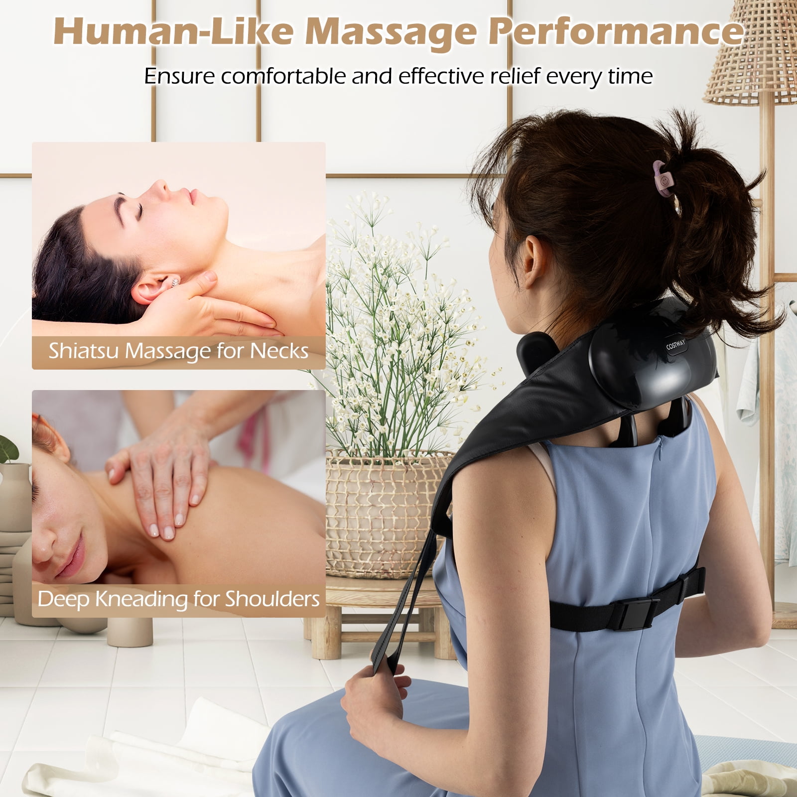 Gymax Neck Shoulder Massager w/ 2 Heat Levels for Pain Relief Neck Massager Pillow Gray