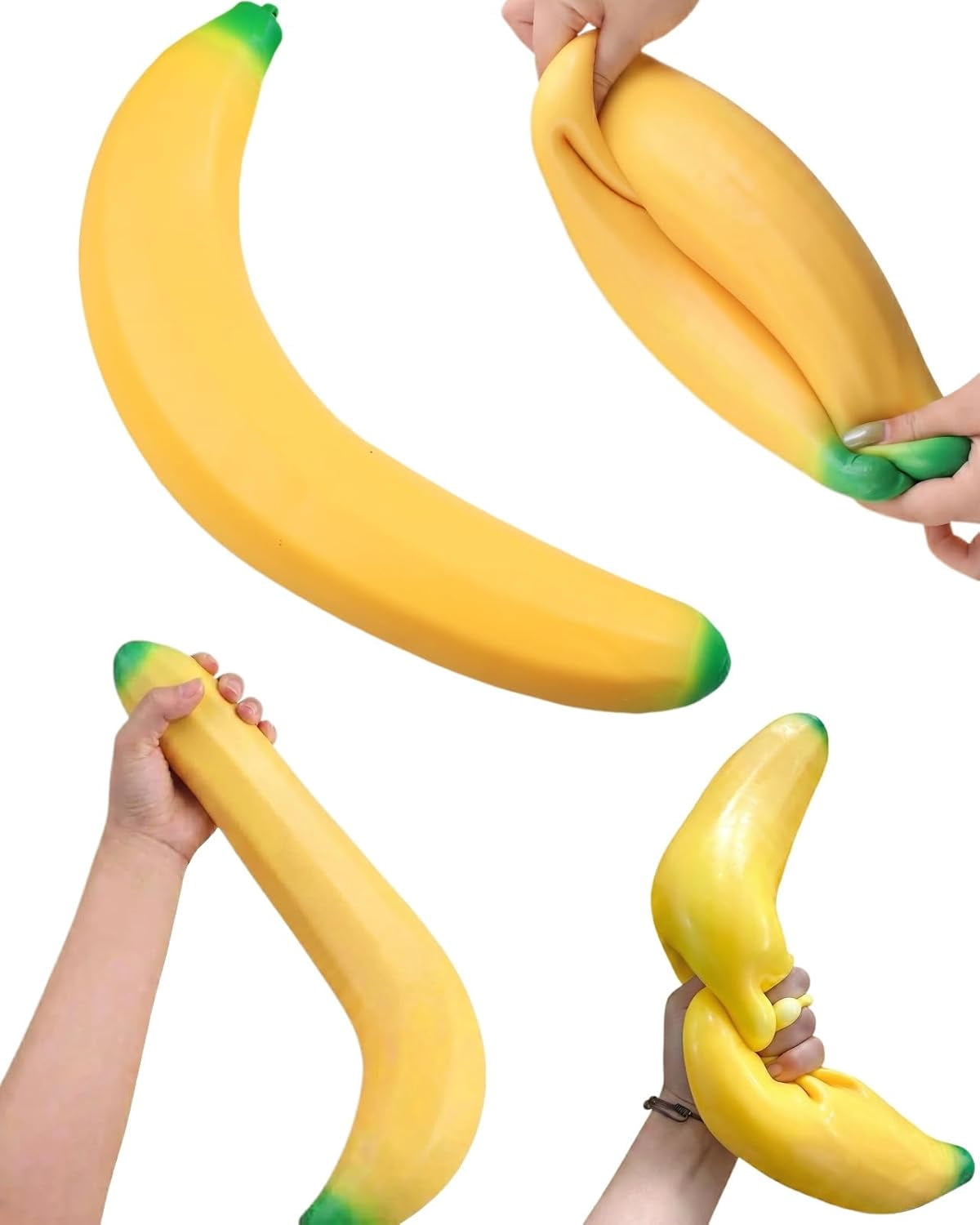 Guvpev 13.8" Sqweezy Jumbo Banana, Giant Big Stress Relief Banana Squishy Toys, Funny Realistic Desk Accessory, Super Stretchy Sensory Stress Ball, Focus & Relaxation